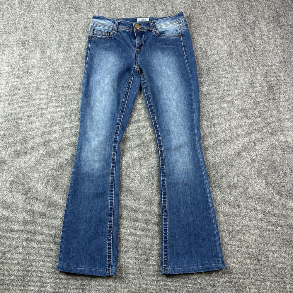 Mudd Womens Bootcut Jeans 7 Junior Low Rise Blasted Embroidered Heavy Stitch